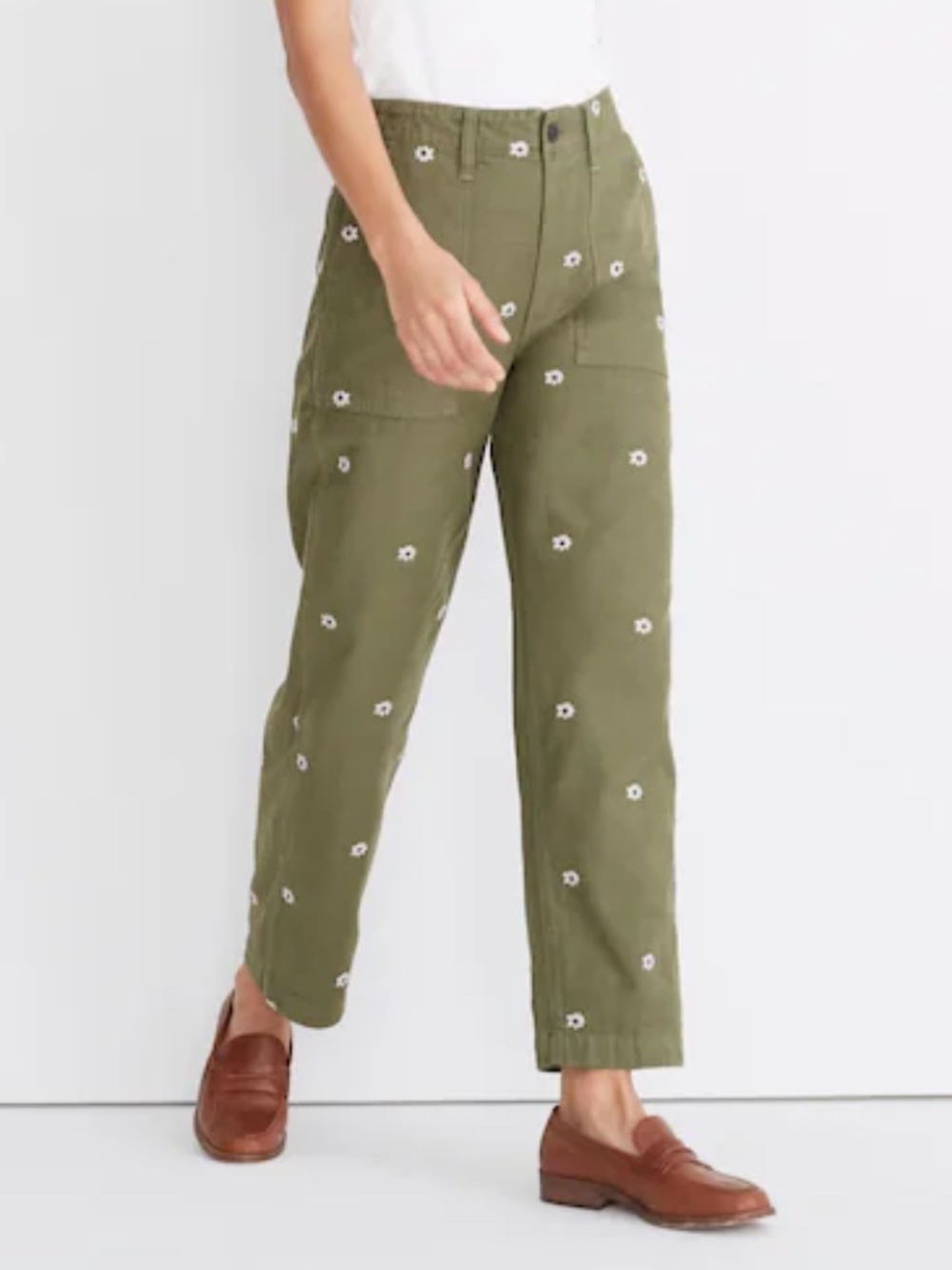 Madewell size 28 Griff Fatigue Pants: Daisy Embroidered edition